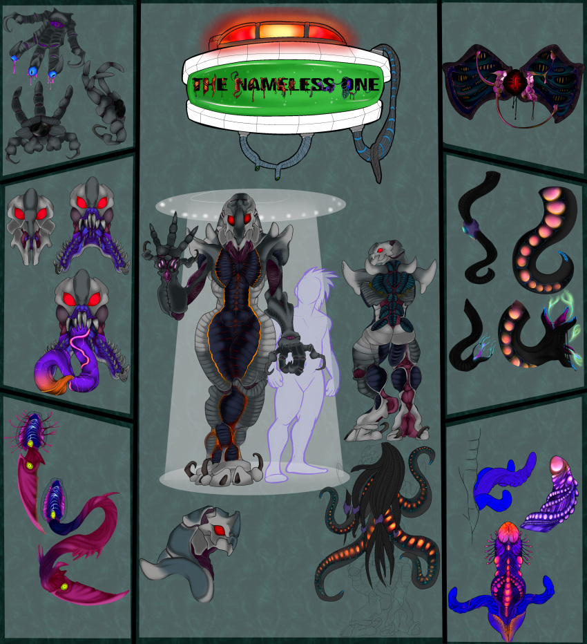 absurd_res alien arm_blades english_text fruitybootyraptor genitals hi_res imax large_tongue male model_sheet penis ranged_weapon red_eyes sharp_teeth solo story story_in_description teeth tentacles text the_nameless_one_(legion_beast) transformation unknown_species unusual_anatomy unusual_genitalia unusual_penis weapon