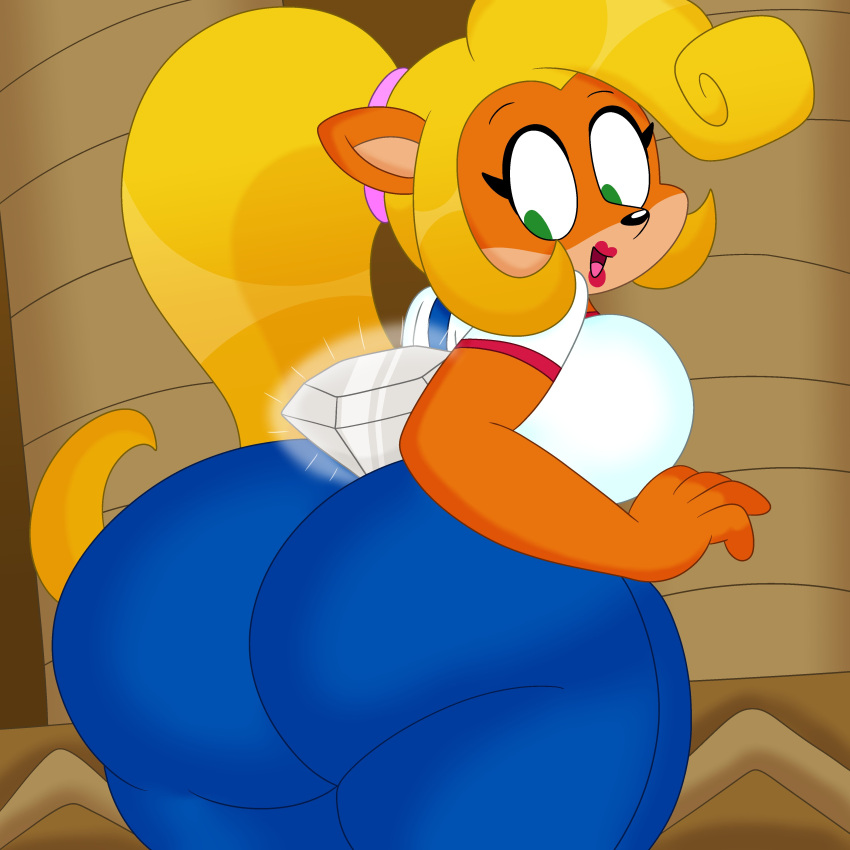 2022 3barts 4k absurd_res accessory activision anthro bandicoot big_breasts big_butt blonde_hair breasts butt clothing coco_bandicoot crash_bandicoot_(series) curvy_figure detailed_background digital_media_(artwork) eyelashes female fingers fur gem green_eyes hair hair_accessory hair_tie hi_res hourglass_figure huge_breasts huge_butt inside lips long_hair looking_back mammal marsupial multicolored_body multicolored_fur orange_body orange_fur overalls ponytail rear_view smile solo tan_body tan_fur thick_thighs tongue two_tone_body two_tone_fur video_games voluptuous wide_hips