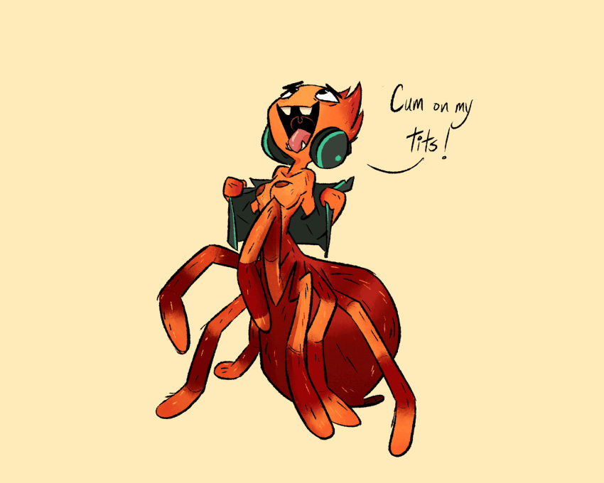 2022 arachnid arachnid_taur arthropod arthropod_taur bottomless breasts clothed clothing cum_request dialogue dreamworks english_text female fluttershythekind full-length_portrait fur hi_res jacket looking_up ms._tarantula_(the_bad_guys) mygalomorph nipples non-mammal_breasts open_clothing open_jacket open_mouth open_topwear orange_body orange_fur partially_clothed portrait simple_background solo spider spider_taur tan_background tarantula tarantula_taur taur text the_bad_guys tongue tooth_gap topwear