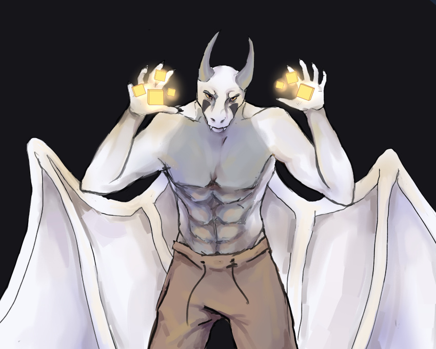 absurd_res anthro bottomwear clothing dragon elvor_xaetri hi_res magic magic_user male pants pexequno shirtless solo wings