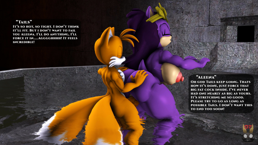 2022 3d_(artwork) absurd_res anthro areola bath big_breasts big_butt big_penis breasts butt canid canine crown dark_purple_hair devilstophat dialogue digital_media_(artwork) duo english_text erection eulipotyphlan female female_penetrated fox from_behind_position fur genitals hair hedgehog hi_res male male/female male_penetrating male_penetrating_female mammal mature_female miles_prower mostly_nude nipples nude open_mouth partially_submerged penetration penis purple_body purple_fur pussy queen_aleena_hedgehog sega sex sonic_the_hedgehog_(series) sonic_underground source_filmmaker text thick_thighs vaginal vaginal_penetration video_games water yellow_body yellow_fur
