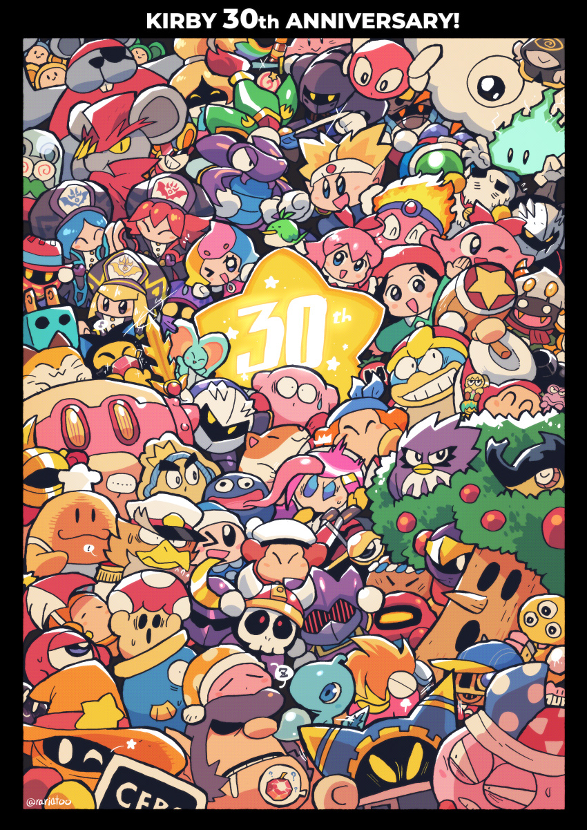 absurdres adeleine anniversary bandana_waddle_dee bun_(kirby) character_request coo_(kirby) daroach elfilin escargon everyone flamberge_(kirby) francisca_(kirby) fumu_(kirby) galaxia_(sword) gooey_(kirby) hammer hat highres kine_(kirby) king_dedede kirby kirby's_dream_land kirby's_return_to_dream_land kirby:_right_back_at_ya kirby:_star_allies kirby:_triple_deluxe kirby_(series) kirby_64 kirby_and_the_forgotten_land kirby_squeak_squad kirby_super_star_ultra kracko looking_at_viewer magolor marx_(kirby) meta_knight multiple_boys multiple_girls rariatto_(ganguri) ribbon_(kirby) rick_(kirby) robobot_armor susie_(kirby) sweatdrop sword tree waddle_dee weapon whispy_woods zan_partizanne