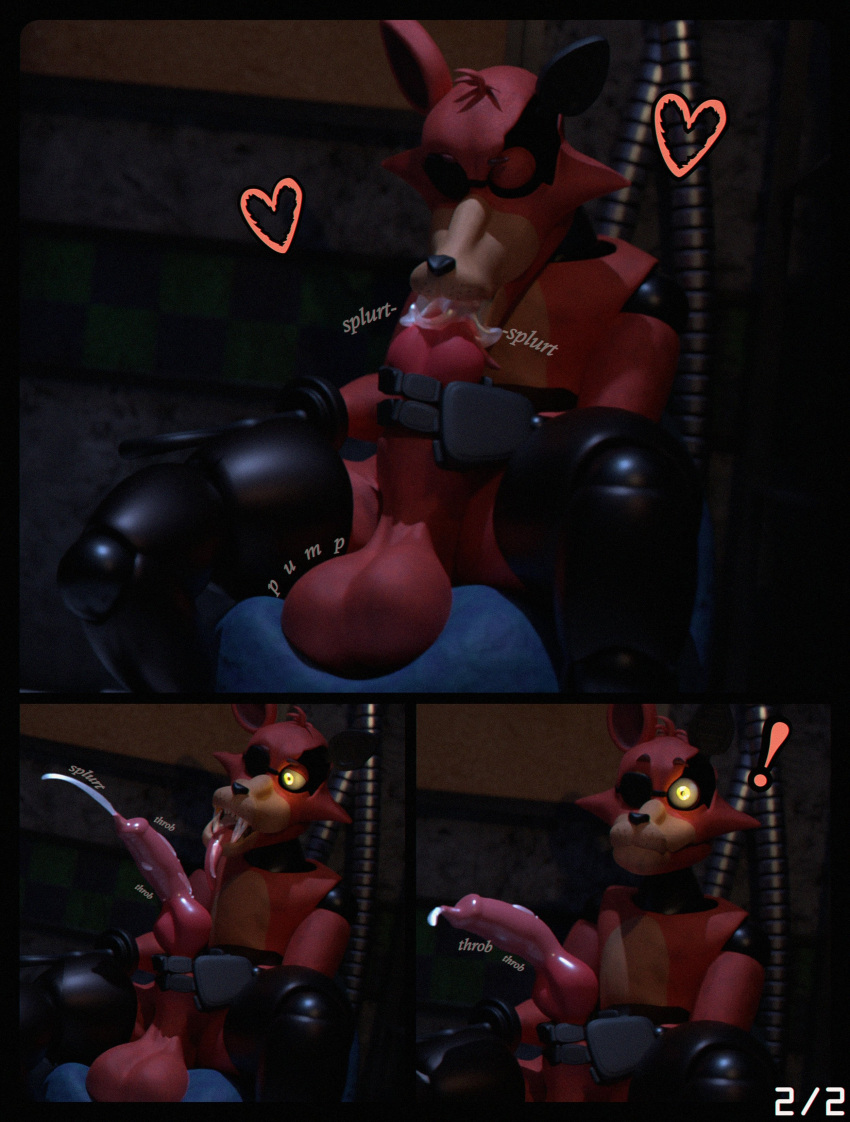 &lt;3 absurd_res animatronic autofellatio balls bodily_fluids canid canine cum cum_in_mouth cum_in_own_mouth cum_in_self cum_inside cum_on_self ejaculation exclamation_point five_nights_at_freddy's five_nights_at_freddy's_2 fox genital_fluids genitals hi_res knot machine male mammal masturbation onomatopoeia oral oral_masturbation penile penile_masturbation penis rckke robot scottgames solo sound_effects text video_games withered_foxy_(fnaf) yellow_eyes