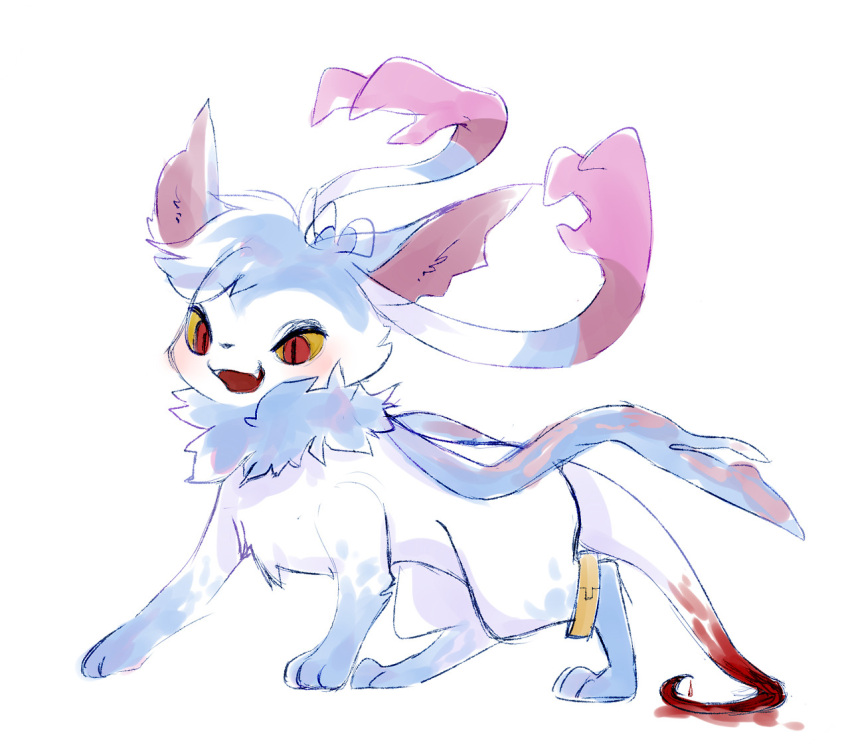 aishasoup ambiguous_gender blood blue_body blue_fur bodily_fluids eeveelution fangs feral fur nintendo open_mouth pok&eacute;mon pok&eacute;mon_(species) red_eyes ring sai_(sylveon) simple_background solo sylveon tongue video_games white_background white_body white_fur