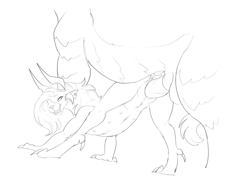 4_ears absurd_res all_fours anthro anthro_on_feral anus balls bestiality charr claws clitoris crotch_tuft digital_drawing_(artwork) digital_media_(artwork) digitigrade doggystyle duo erection fangs felid female female_on_feral female_penetrated feral feral_penetrating from_behind_position fur genitals guild_wars hair halbean hi_res horn interspecies line_art long_hair looking_back male male/female male_penetrating male_penetrating_female mammal monochrome multi_ear multi_teat navel nipples nude open_mouth penetration penile penis purna_whitewillow pussy quadruped scalie sex simple_background smile teats tuft unknown_species vaginal vaginal_penetration video_games white_background
