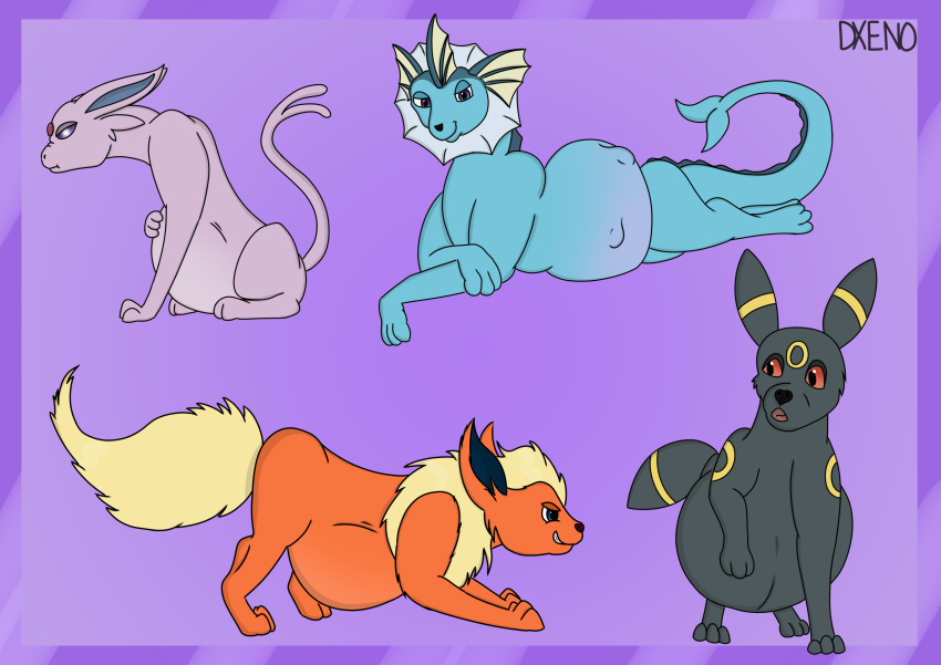 absurd_res belly eeveelution espeon felid feline female feral flareon group grumpy hi_res lounging mammal nintendo pok&eacute;mon pok&eacute;mon_(species) pregnant pregnant_female prowling shocked sitting umbreon vaporeon video_games xenopony456