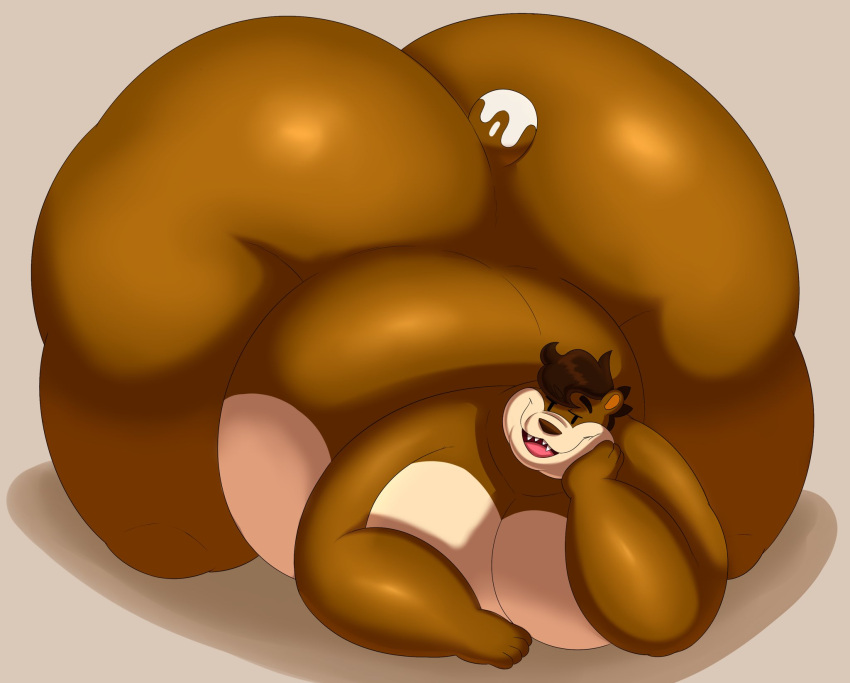 anthro belly big_butt brown_body brown_fur brown_hair butt cinna_(megacoolbear) fur hair hi_res huge_butt huge_thighs hyper hyper_butt hyper_thighs lying male mammal megacoolbear_(artist) moobs nude obese obese_anthro obese_male on_front overweight overweight_anthro overweight_male solo thick_thighs ursid wide_hips