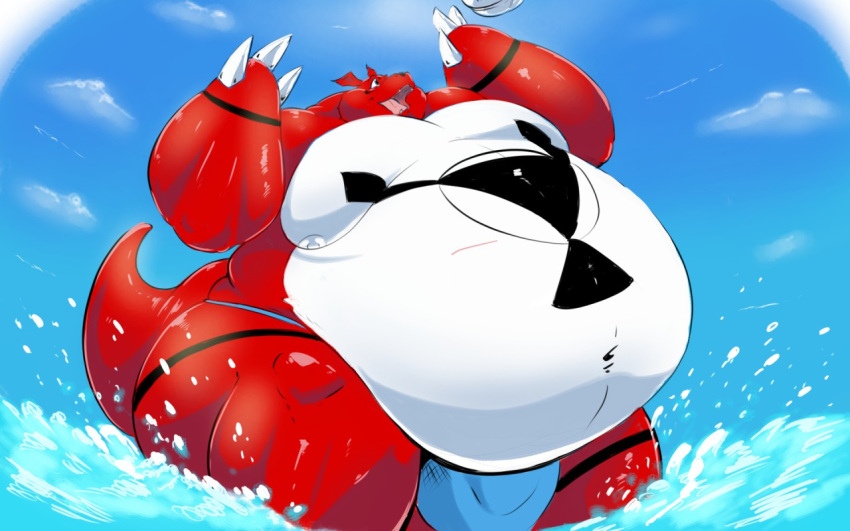 16:10 2019 anthro ball bandai_namco belly big_belly biped black_eyes bottomwear bulge claws clothed clothing digimon digimon_(species) digital_drawing_(artwork) digital_media_(artwork) guilmon jessy_(saintdraconis) male markings moobs morbidly_obese morbidly_obese_anthro morbidly_obese_male mostly_nude musclegut navel nipples obese obese_anthro obese_male overweight overweight_anthro overweight_male partially_submerged_legs red_body red_scales reptile saintdraconis scales scalie shaded solo swimwear thong tongue underwear volleyball_(ball) water white_belly widescreen