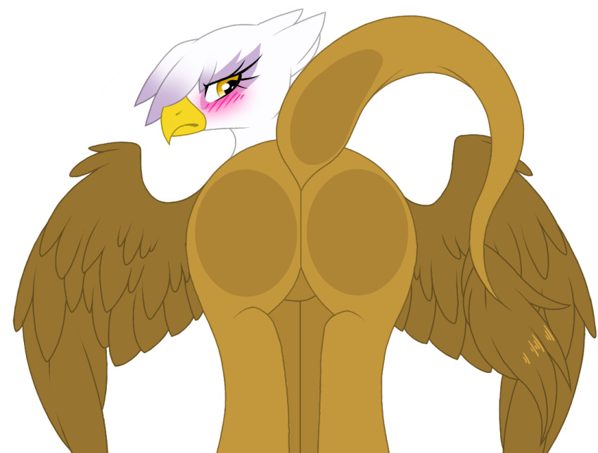 2019 alpha_channel avian beak blush brown_body brown_feathers butt feathered_wings feathers female feral friendship_is_magic gilda_(mlp) gryphon long_tail melodytheartpony my_little_pony mythological_avian mythology raised_tail rear_view simple_background tail_tuft transparent_background tuft white_body white_feathers wings yellow_eyes