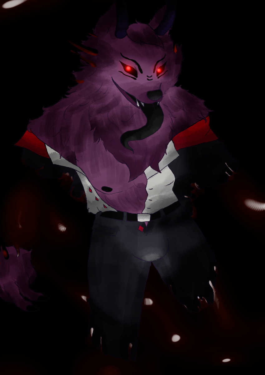 absurd_res anthro bara_tiddies barazoku canid canine canis demon hi_res hybrid kagesama male mammal shadow wolf