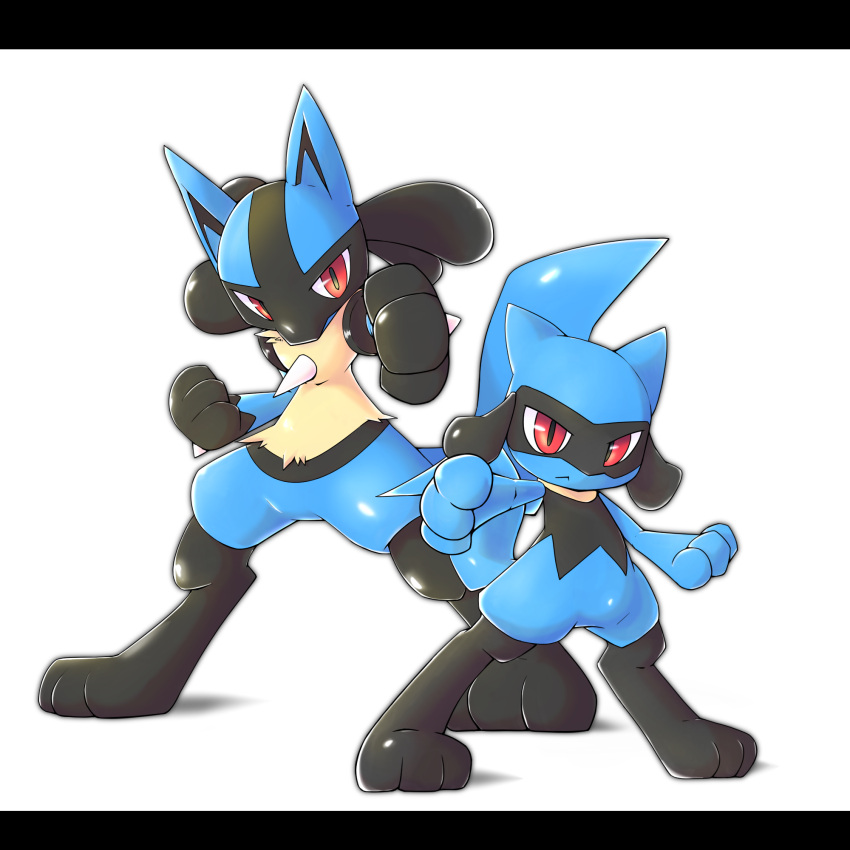 3_fingers 3_toes ambiguous_gender anthro black_body blue_body chaba chest_spike duo featureless_crotch feet fingers hand_spike hi_res looking_at_viewer lucario multicolored_body multiple_poses nintendo pok&eacute;mon pok&eacute;mon_(species) pose red_eyes riolu simple_background spikes spikes_(anatomy) toes two_tone_body video_games white_background