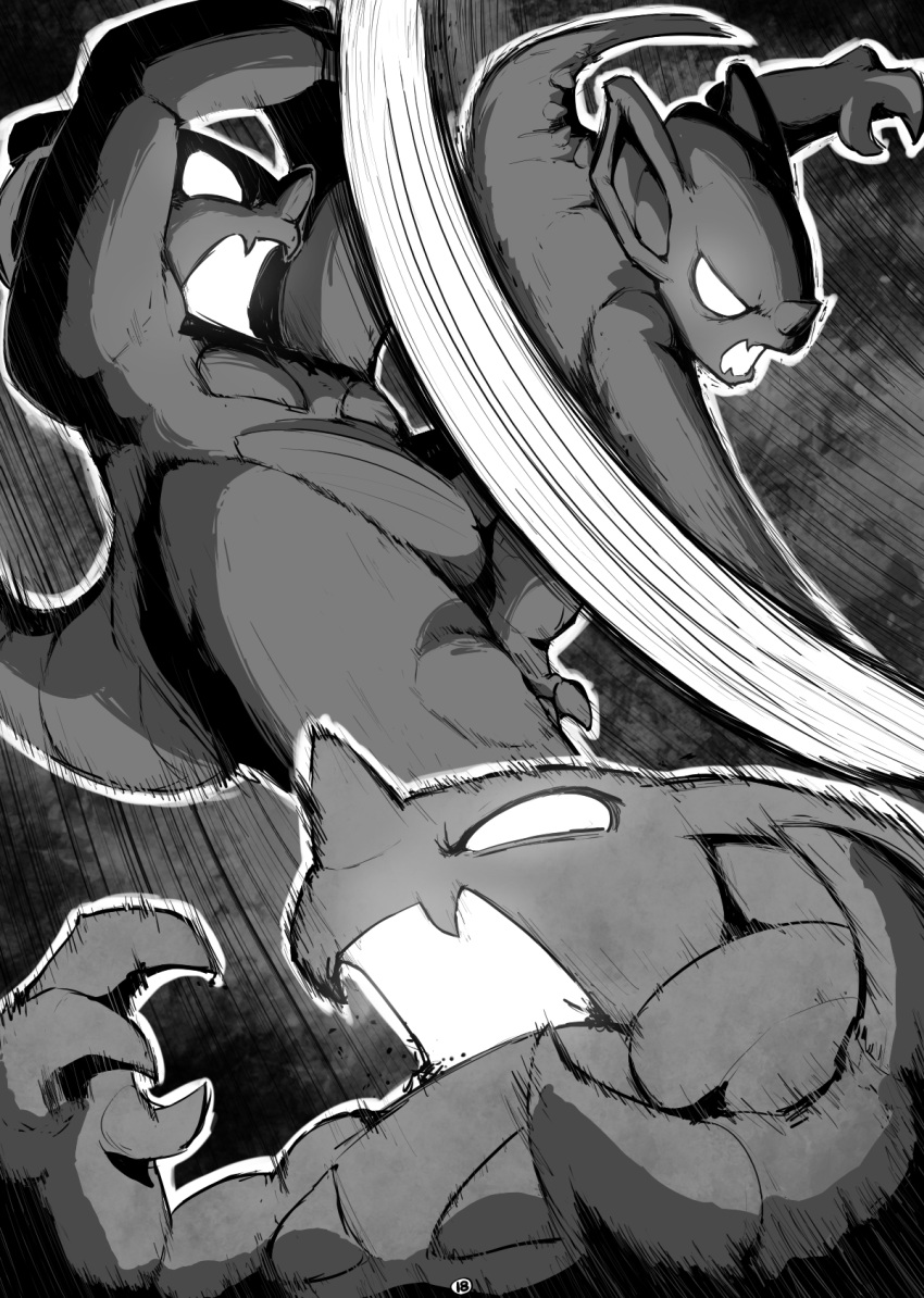 anthro attack black_and_white comic female fight flashback hi_res mammal monochrome motion_lines nidoqueen nintendo pok&eacute;mon pok&eacute;mon_(species) queenie_(shoutingisfun) shoutingisfun solo video_games