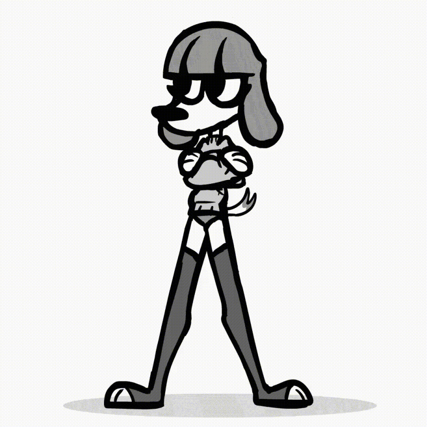 1:1 animated anthro canid canine canis clothing dancing domestic_dog female fifi_(somemf) leggings legwear mammal monochrome no_sound panties poodle short_playtime solo somemf underwear