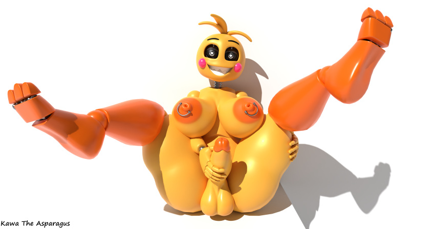 3d_(artwork) absurd_res anthro avian big_breasts big_butt big_penis bird breasts butt chica_(fnaf) digital_media_(artwork) five_nights_at_freddy's genitals gynomorph hi_res holding_penis intersex kawa_the_asparagus lovetaste_chica nipple_piercing nipples orange_body penis piercing scottgames smile smiling_at_viewer solo spread_legs spreading thick_thighs video_games wide_hips yellow_body