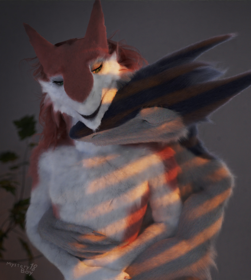 3d_(artwork) anthro blender_(software) cuddling digital_media_(artwork) duo embrace eye_contact eyes_closed female fluffy fur hair hi_res hug looking_at_another male male/female mysteryboy18 sergal sergal_(untied_verbeger) smile white_body white_fur