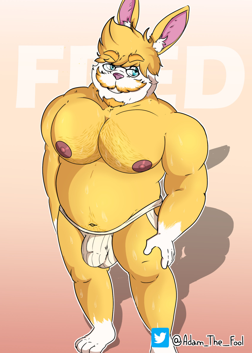 adamthefool anthro bara_tiddies chubby_male clothing father hi_res jockstrap male male/male male_breasts musclegut muscular muscular_male parent pose sex smile solo underwear