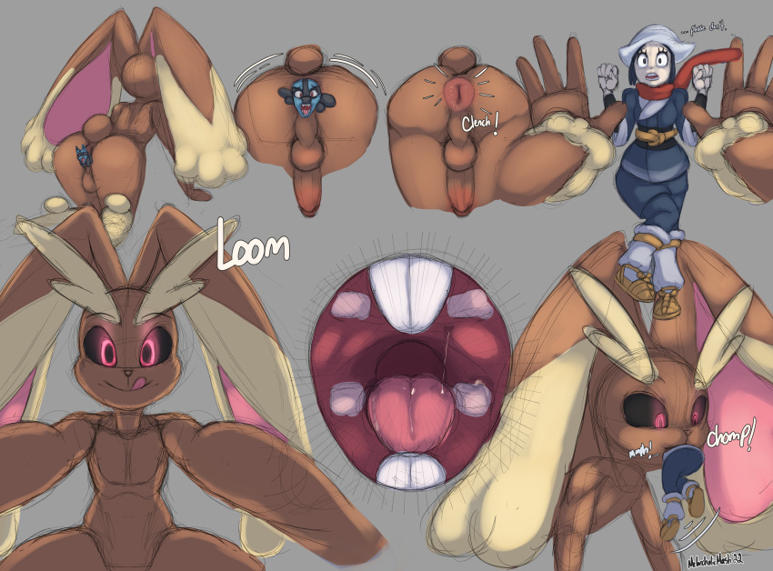 absurd_res anal anal_vore anthro canid canine canis dawn_(pok&eacute;mon) female group hi_res human jackal lagomorph leporid lopunny lucario male male/female mammal melancholicmash mouth_shot nintendo open_mouth pok&eacute;mon pok&eacute;mon_(species) rabbit size_difference video_games vore