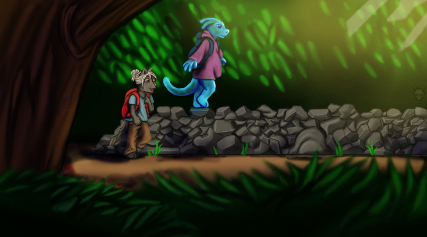 anthro dragon duo exploring forest hi_res hohan male male/male outside plant slime_dragon theslimedragon tree walking