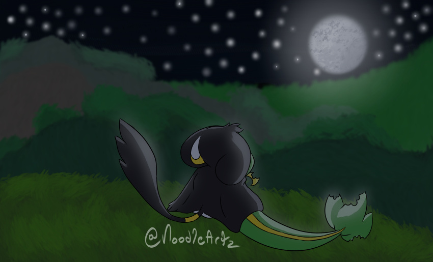 duo ears_down emolga feral fustian hi_res light looking_at_moon looking_away male moonlight nintendo noodleartz piper_(noodleartz) pivoted_ears pok&eacute;mon pok&eacute;mon_(species) sitting_on_ground snivy star video_games wholesome_hug wrapped_arms