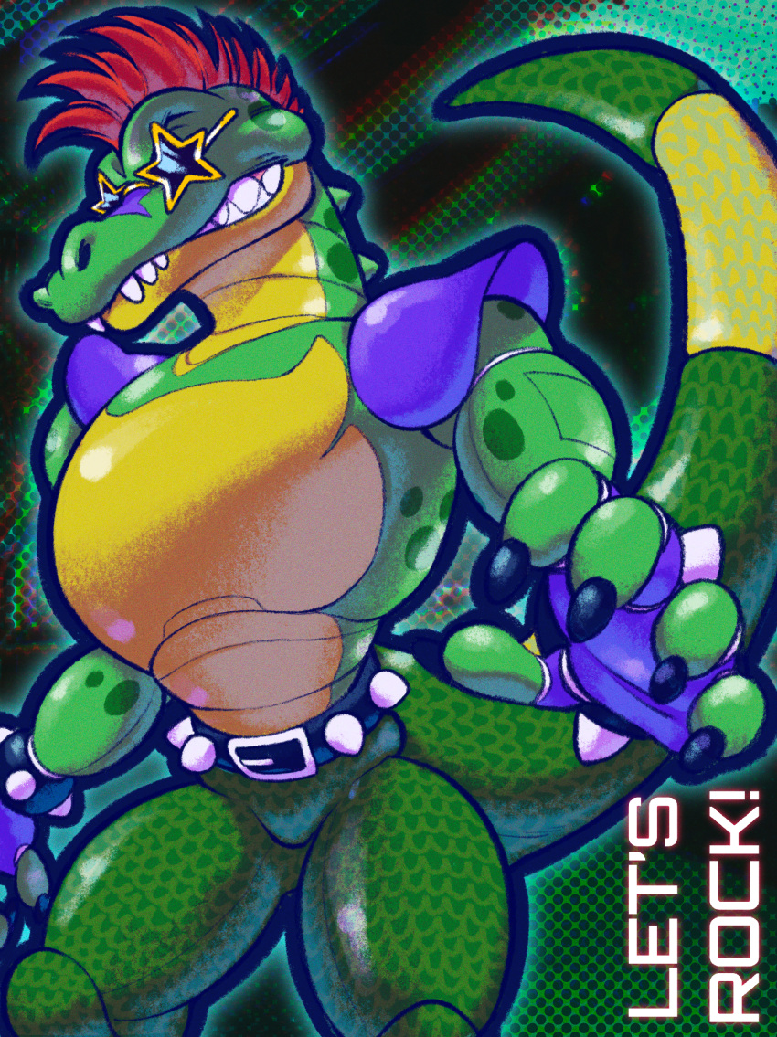 2022 5_fingers alligator alligatorid animatronic anthro belt bracelet clothing countershading crocodilian cynicallysly digital_media_(artwork) english_text eyewear fingerless_gloves fingers five_nights_at_freddy's five_nights_at_freddy's:_security_breach front_view gloves green_body green_scales green_tail hair handwear hi_res jewelry machine male male_anthro mohawk montgomery_gator_(fnaf) mostly_nude mostly_nude_anthro mostly_nude_male portrait red_hair reptile robot scales scalie scottgames solo spiked_belt spiked_bracelet spikes standing star_sunglasses sunglasses teeth text three-quarter_portrait two_tone_tail video_games yellow_body yellow_countershading yellow_tail