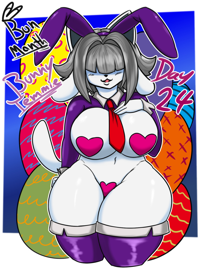 2022 anthro big_breasts breasts canid canine clothing digital_media_(artwork) english_text female hair hair_over_eye hair_over_eyes hi_res jyto legwear mammal one_eye_obstructed pasties solo temmie_(undertale) text thick_thighs thigh_highs undertale undertale_(series) video_games
