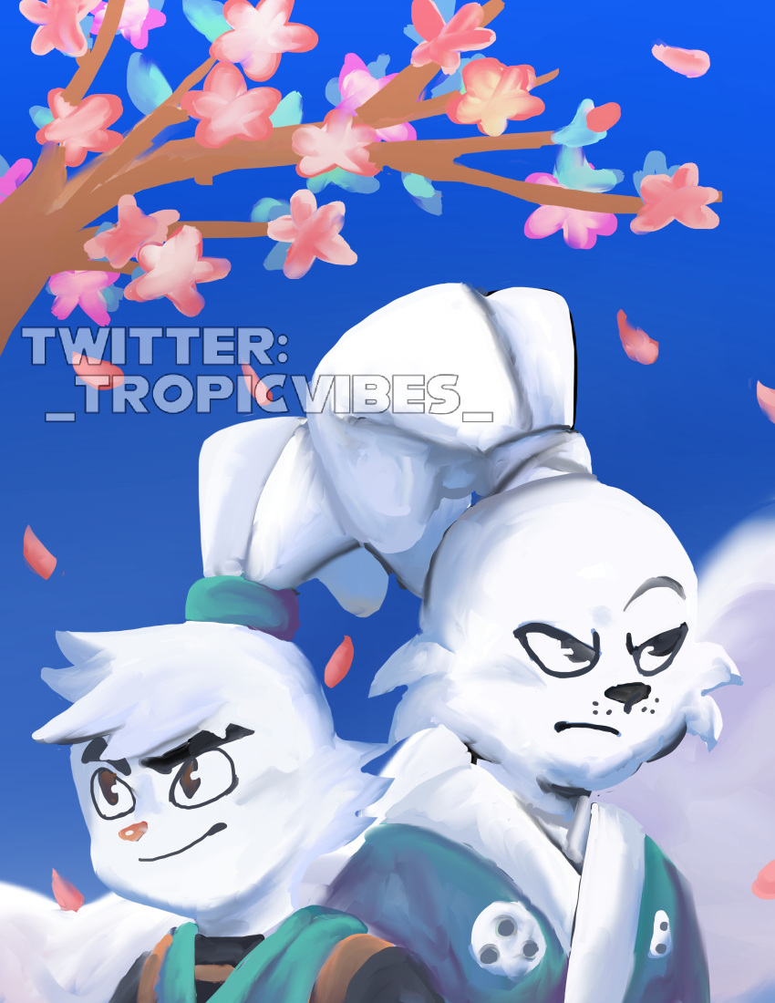 absurd_res anthro duo hi_res lagomorph leporid male mammal miyamoto_usagi rabbit samurai_rabbit:_the_usagi_chronicles simple_background teenager tropicvibes usagi_yojimbo young yuichi_usagi