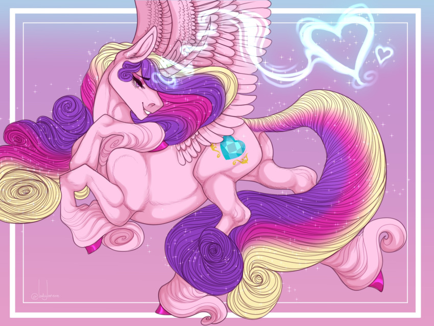 cutie_mark equid equine feathered_wings feathers female feral fetlocks friendship_is_magic fur hair hasbro hi_res hooves horn long_hair mammal multicolored_hair multicolored_tail my_little_pony pink_body pink_eyes pink_fur princess_cadance_(mlp) snowberry solo tuft winged_unicorn wings