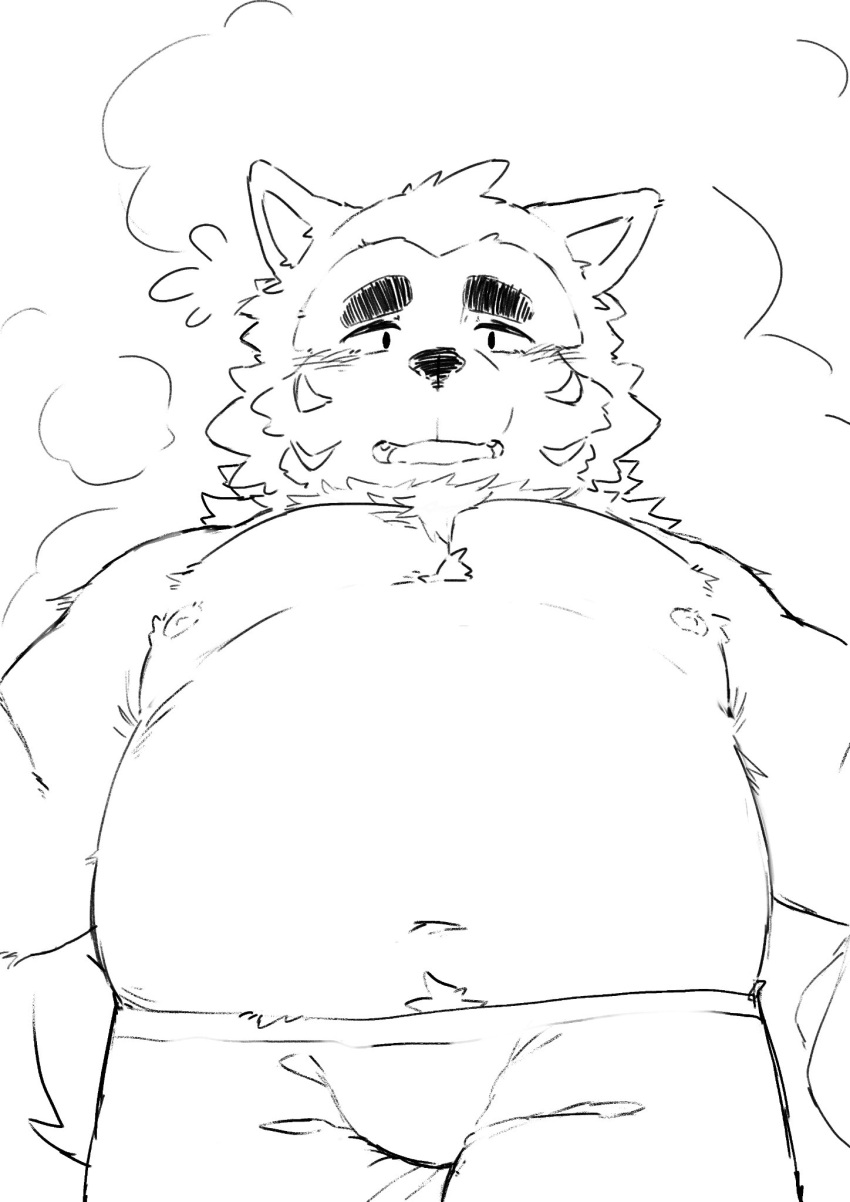 2022 anthro belly big_belly blush canid canine canis clothing domestic_dog hi_res kemono ldsw5m0rtttvmch lifewonders live-a-hero male mammal mokdai moobs navel nipples overweight overweight_male sketch solo underwear video_games