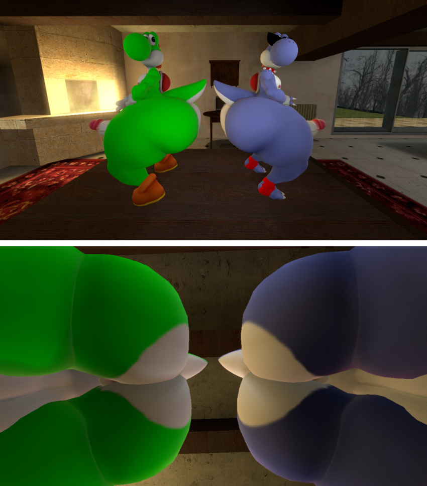 3d_(artwork) anthro ass_to_ass backsack balls big_butt boots boshi butt butt_focus carpet clothed clothing collar crouching desk digital_media_(artwork) dinosaur duo duo_focus eyewear fatty_humps fireplace footwear furniture genitals glasses gloves group handwear hi_res huge_butt living_room male mario_bros nintendo nude overweight overweight_male partial_nudity partially_clothed penis rear_view reptile scalie slightly_chubby smile source_filmmaker squats sunglasses super_mario_rpg_legend_of_the_seven_stars table tecbuttlovefa thick_thighs video_games wide_hips yoshi yoshi_(character)