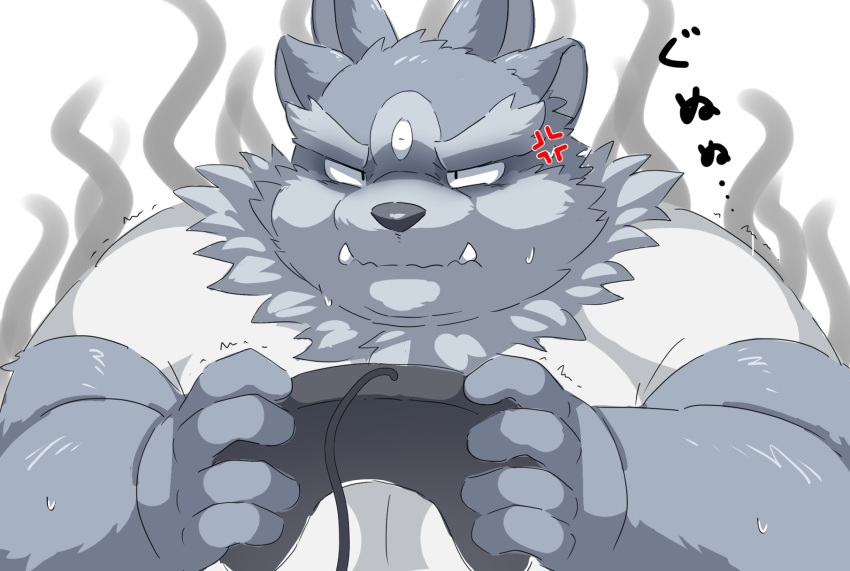2022 angry anthro clothing controller game_controller hi_res humanoid_hands japanese_text kemono lifewonders male overweight overweight_male ptcmtr shirt solo text tokyo_afterschool_summoners topwear tsathoggua video_games