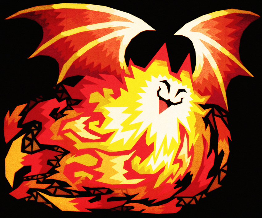 :3 ambiguous_gender batafire black_background bridgeoffaust chiropteran eyes_closed fire flying kirby_(series) mammal multicolored_body nintendo open_mouth orange_body red_body simple_background smile video_games wings yellow_body