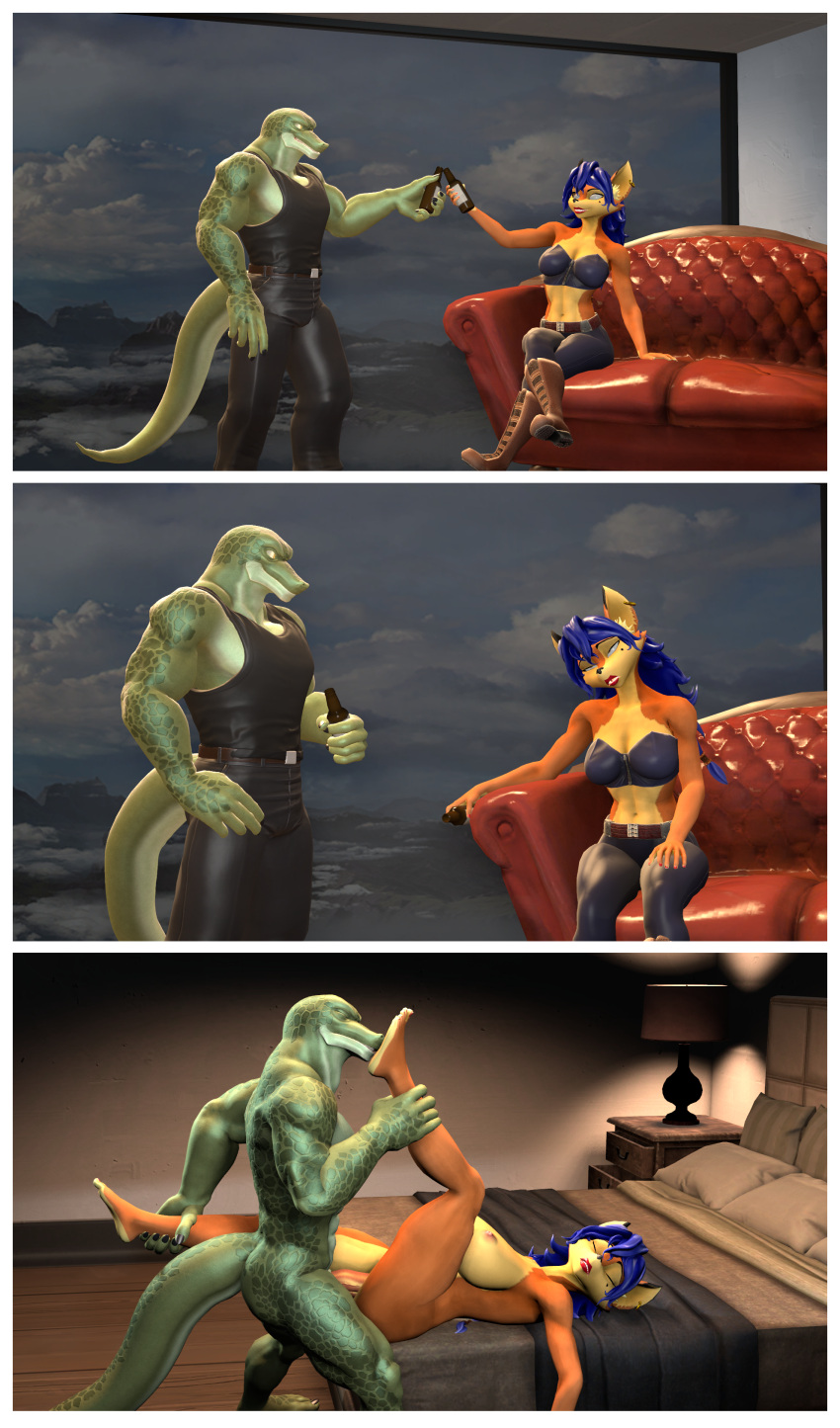 3d_(artwork) absurd_res anthro bed bedroom canid canine carmelita_fox digital_media_(artwork) dominant dominant_male drinking drugged duo female foot_fetish foot_sniffing fox furniture hi_res lizard male male/female mammal nude penetration reptile roofies scalie sly_cooper_(series) sniffing sofa sony_corporation sony_interactive_entertainment source_filmmaker submissive submissive_female substance_intoxication sucker_punch_productions unconscious_sex vaginal vaginal_penetration viciouscabaret video_games