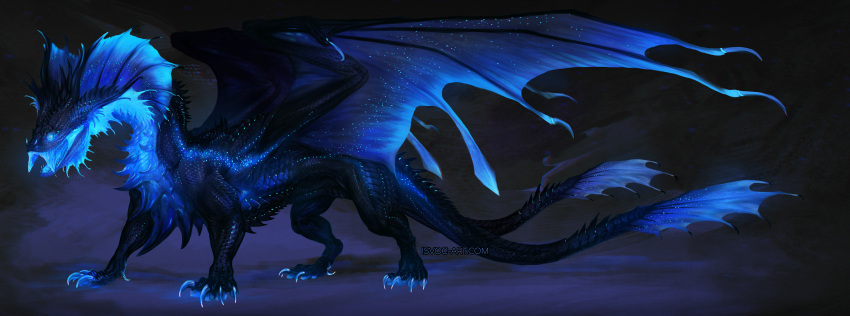 2022 ambiguous_gender black_body black_scales claws digital_media_(artwork) dragon feral hi_res horn isvoc membrane_(anatomy) membranous_wings scales scalie solo spines western_dragon wings