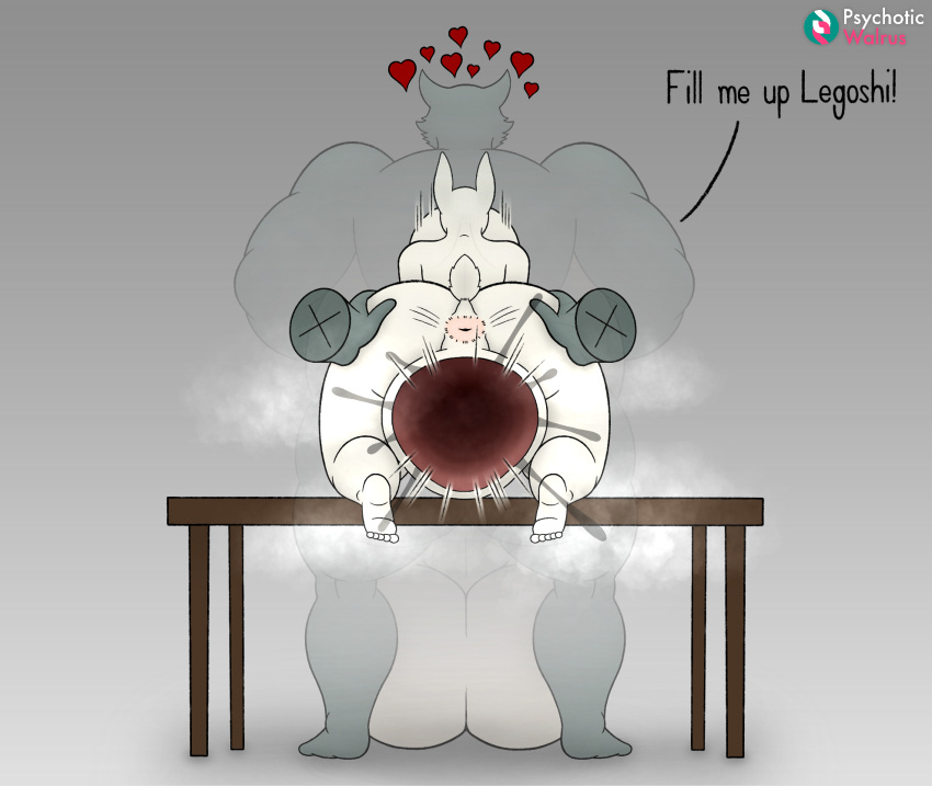 &lt;3 abdominal_bulge anthro anus balls beastars biceps big_balls big_butt bodily_fluids butt butt_grab canid canine canis dialogue digital_media_(artwork) disembodied_hand disembodied_penis duo english_text female fur furniture genital_fluids genitals hand_on_butt haru_(beastars) hi_res huge_balls huge_butt hyper hyper_balls hyper_butt hyper_genitalia lagomorph legoshi_(beastars) leporid male male/female male_penetrating mammal musclegut muscular muscular_male nude penetration penis psychoticwalrus pussy pussy_juice rabbit sex simple_background size_difference solo spread_butt spreading steam table text thick_thighs translucent translucent_body vaginal vaginal_penetration white_body white_fur wide_hips wolf