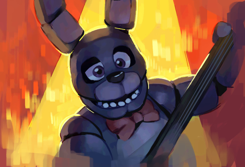 2022 animatronic anthro bonnie_(fnaf) bow_tie digital_drawing_(artwork) digital_media_(artwork) five_nights_at_freddy's guitar holding_musical_instrument holding_object lagomorph leporid machine male mammal musical_instrument open_mouth open_smile plucked_string_instrument purple_body purple_eyes rabbit robot scottgames skylordlysander smile solo string_instrument tagme video_games