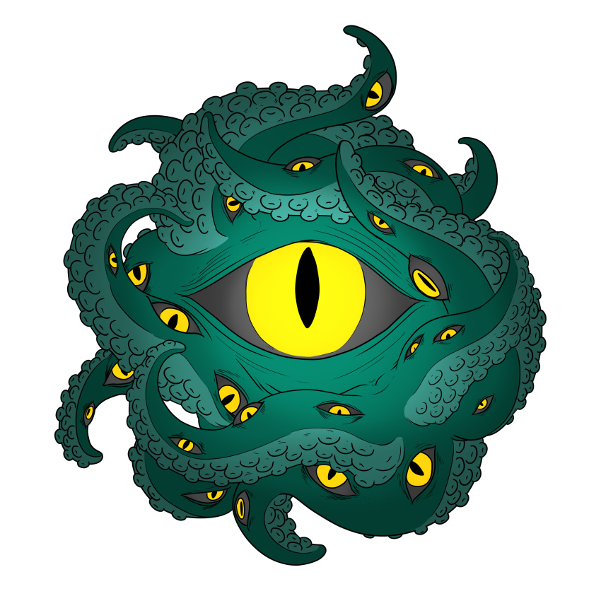 absurd_res digital_drawing_(artwork) digital_media_(artwork) green_body green_skin grey_sclera hi_res looking_at_viewer many_eyes monster rashchaos signature simple_background solo tentacle_eye tentacle_monster tentacles white_background yellow_eyes