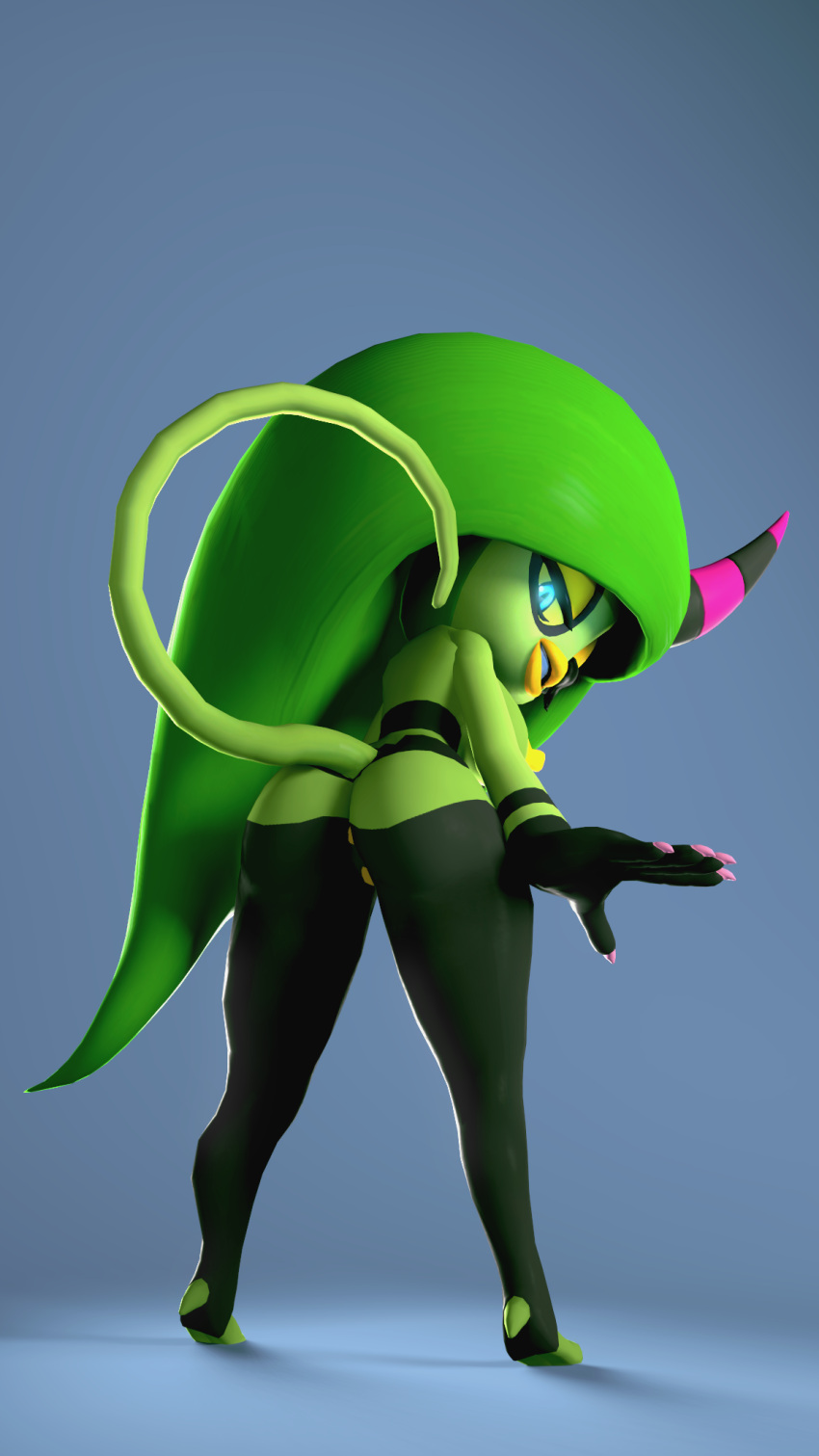 3d_(artwork) 9:16 alien anus big_butt big_tail blac_legs black_stripes blue_background blue_eyes butt butt_focus colored_nails death digital_media_(artwork) female genitals glowing glowing_eyes green_body green_hair green_skin hair hand_on_hip hi_res horn humanoid lewdwithlogan lips long_hair looking_at_viewer looking_back nails narrowed_eyes nipples nude presenting presenting_hindquarters purple_nails pussy sega simple_background smile solo sonic_the_hedgehog_(series) source_filmmaker striped_horn stripes the_deadly_six thick_thighs yellow_anus yellow_eyelids yellow_lips yellow_nipples yellow_pussy zeena zeti