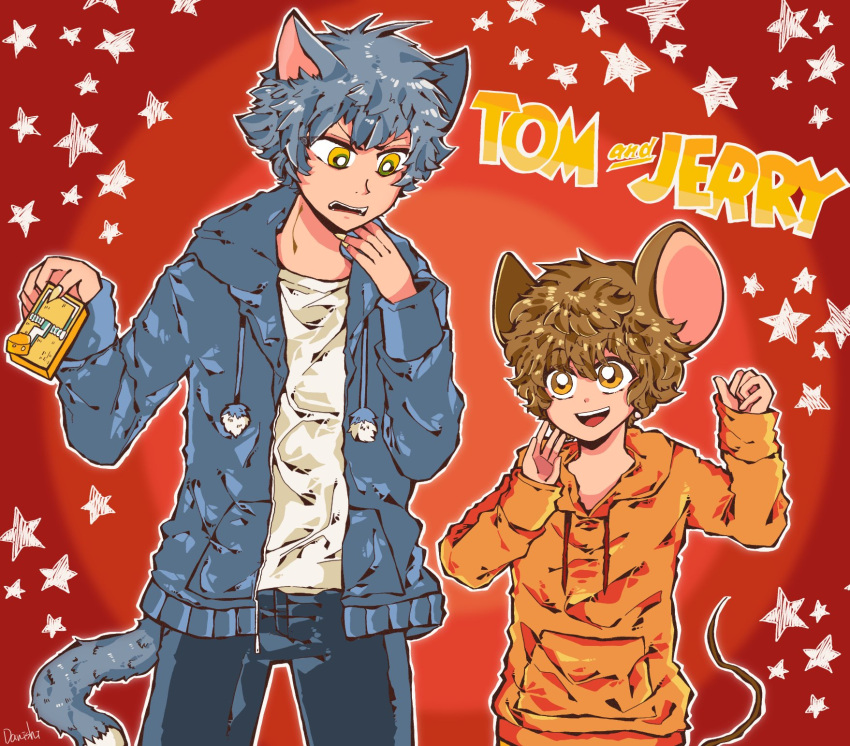 commentary_request danishi highres humanization jerry_(tom_and_jerry) tom_(tom_and_jerry) tom_and_jerry