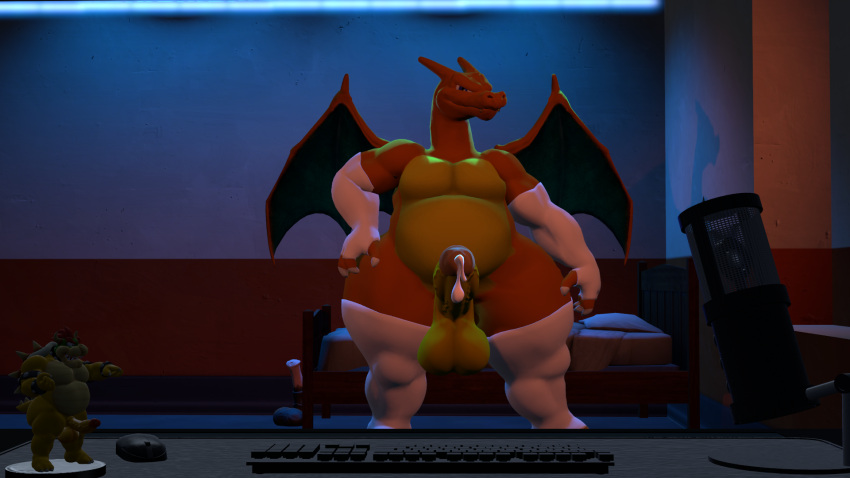 3d_(artwork) amiibo animal_genitalia animal_penis anthro astro_catmew balls bed big_balls big_penis bodily_fluids bowser charizard chubby_anthro chubby_belly chubby_male clothing computer_mouse cum cum_on_penis digital_media_(artwork) dildo dragon equine_penis erection furniture genital_fluids genitals gesture girly gloves handwear hi_res huge_balls huge_penis keyboard leaking_cum leaking_precum legwear looking_at_viewer male mario_bros microphone nintendo penis pok&eacute;mon pok&eacute;mon_(species) pose precum reptile scalie sculpture sex_toy slightly_chubby smile smirk solo source_filmmaker spread_wings statue stockings super_smash_bros. video_games widescreen wings