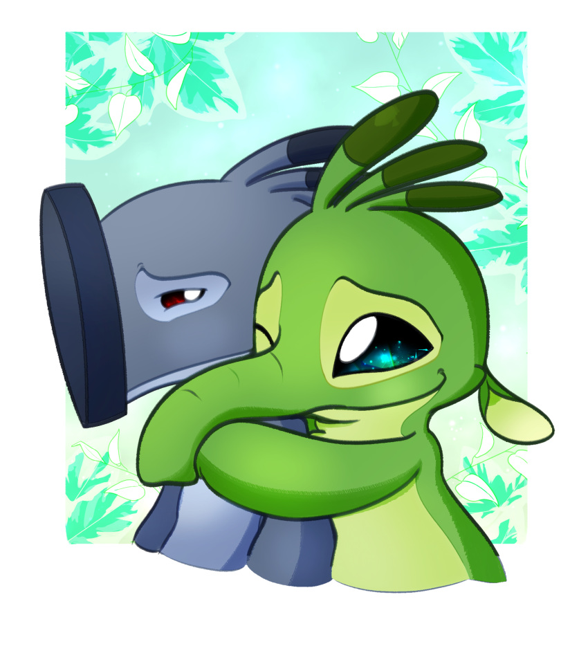 2022 alien antennae_(anatomy) digital_drawing_(artwork) digital_media_(artwork) dipstick_antennae disney duo embrace experiment_(lilo_and_stitch) eyebrows felix_(lilo_and_stitch) green_body grey_body hammerface hi_res hug hugging_from_behind lilo_and_stitch looking_aside multicolored_antennae one_eye_closed pupils raised_inner_eyebrows red_eyes salty_nebula smile trunk white_pupils