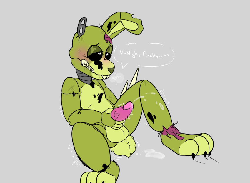 animatronic anthro balls barefoot black_sclera bodily_fluids bone breath broken_arm broken_bone buckteeth candyxxxcorpse claws clenched_teeth compression_artifacts corpse cum cum_on_ground cum_on_penis cumshot death dialogue drooling ejaculation english_text erection exposed_bone exposed_brain feet five_nights_at_freddy's flesh freddy_fazbear's_pizzeria_simulator fur genital_fluids genitals green_balls green_body green_ears green_fur green_nose green_tail half-closed_eyes hole_(disambiguation) humanoid_genitalia humanoid_penis lagomorph leporid long_ears looking_pleasured looking_up machine male mammal masturbation metal metallic metallic_body motion_lines multicolored_body multicolored_ears narrowed_eyes notched_ear nude orgasm orgasm_face panting penile penile_masturbation penis pink_penis rabbit robot saliva scottgames scraptrap_(fnaf) scratch_mark scut_tail shaking sharp_claws sharp_teeth short_tail simple_background sitting sitting_on_ground solo speech_bubble spread_legs spreading tail_motion tailwag teeth text toe_claws torn_arm torn_body trembling two_tone_body two_tone_ears undead vein veiny_penis video_games white_eyes wire