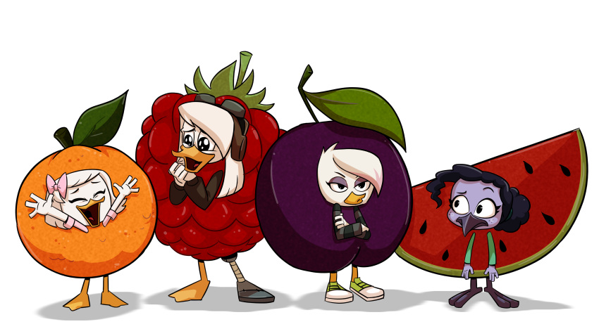 absurd_res anatid anseriform anthro avian bird clothing costume della della_duck disney duck ducktales ducktales_(2017) female food food_costume fruit group hi_res hummingbird khionyohannmendoza kigtoons lena lena_(ducktales) melon orange_(fruit) orange_costume plant plum_(disambiguation) plum_costume raspberry raspberry_costume sabrewing vanderquack violet_sabrewing watermelon watermelon_costume webby webby_vanderquack