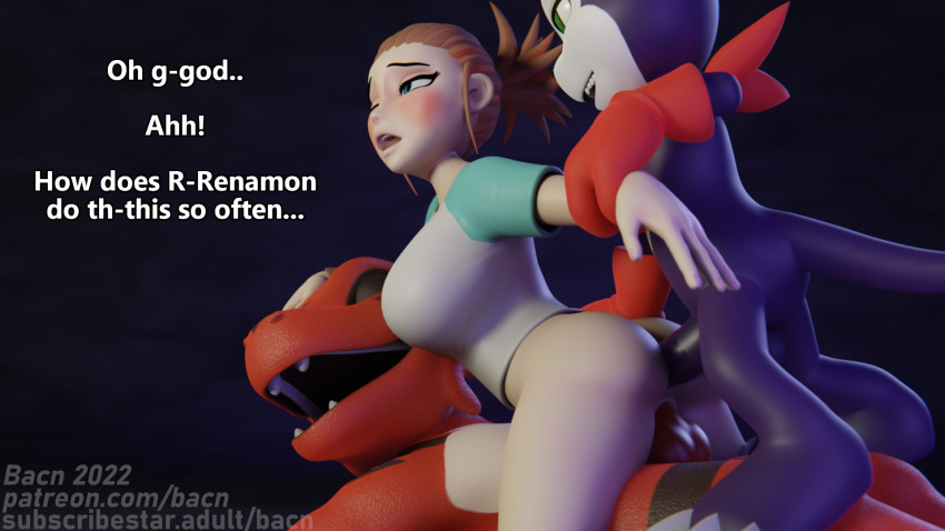 2022 3d_(artwork) anal anal_penetration animal_genitalia anthro bacn balls bandai_namco big_breasts blush bodily_fluids bottomless breasts butt clothed clothing digimon digimon_(species) digital_media_(artwork) double_penetration erection female female_penetrated genital_fluids genitals gloves group group_sex guilmon hair handwear happy hi_res human humanoid humanoid_genitalia imp impmon interspecies male male/female male_penetrating male_penetrating_female mammal markings nude open_mouth partially_clothed penetration penile penile_penetration penis penis_in_ass penis_in_pussy pussy rika_nonaka scalie sex smile text threesome topwear trio vaginal vaginal_penetration