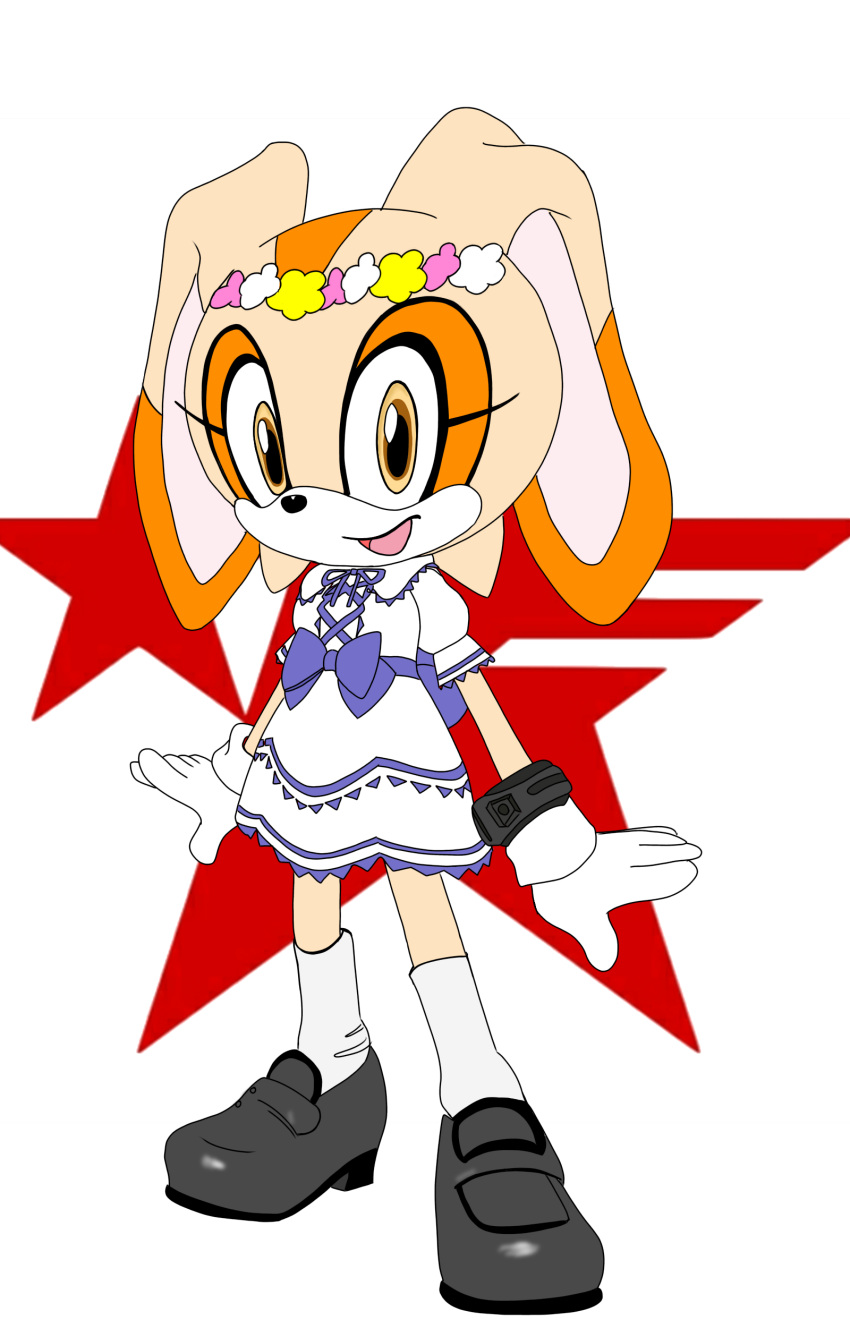 absurd_res alpha_channel anthro biped bracelet clothing cream_the_rabbit dress female flower flower_crown gloves handwear hi_res jewelry looking_at_viewer open_mouth plant sega simple_background solo sonic_the_hedgehog_(series) transparent_background white_clothing white_dress