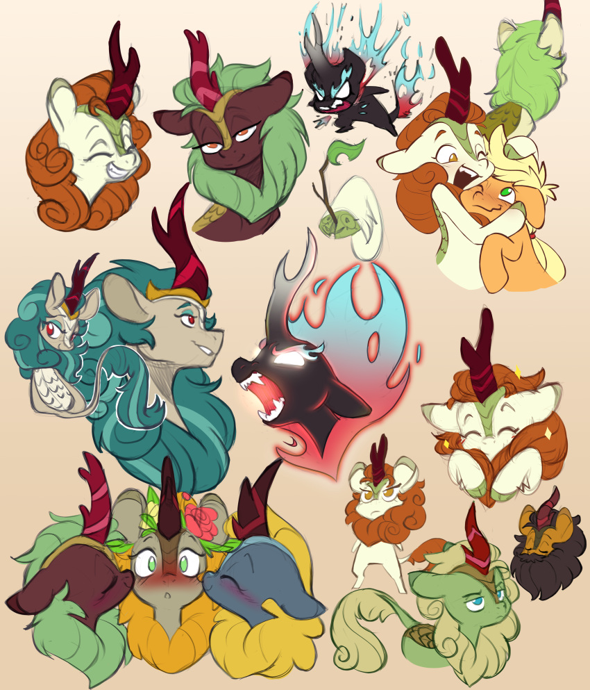 2022 absurd_res applejack_(mlp) asian_mythology autumn_blaze_(mlp) bedroom_eyes biped blush chibi chinese_mythology cinder_glow_(mlp) cloven_hooves dipstick_ears doodle-mark ears_down earth_pony east_asian_mythology equid equine eyebrows eyes_closed fangs female feral friendship_is_magic fur hasbro hi_res hooves horn horse kirin kissing kissing_cheek looking_at_viewer mammal mane multicolored_ears my_little_pony mythology narrowed_eyes nirik one_eye_closed pivoted_ears pony queen_rain_shine_(mlp) scales seductive sharp_teeth smile teeth