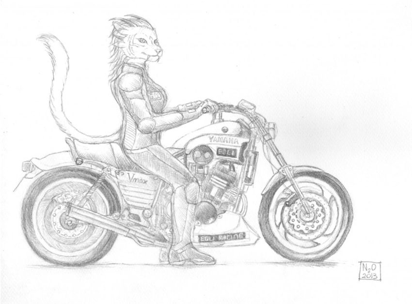 anthro charr felid female guild_wars hellkat mammal motorcycle n2o solo vehicle video_games yamaha