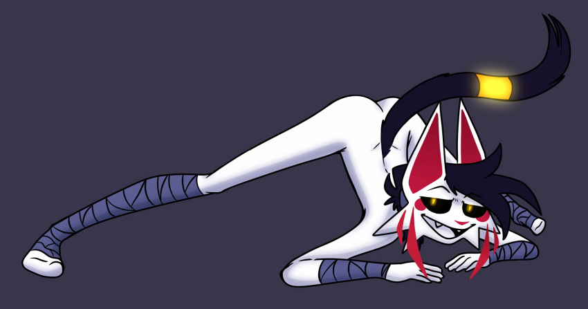 acryptae anthro ass_up bedroom_eyes butt cyber_(disambiguation) female guilty_gear_pose hi_res humanoid jack-o'_pose kinklol mask narrowed_eyes nude pose presenting ryn seductive skinny smile solo spirit white_body yako_(character)