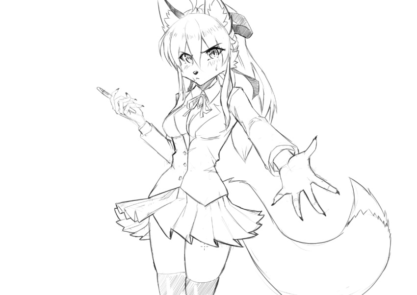 accessory angry anthro blazer blush bottomwear bow_ribbon canid canine clothed clothing clothing_lift cosplay costume crossover doki_doki_literature_club! female fox hair hair_accessory hair_bow hair_ribbon jecbrush leggings legwear looking_at_viewer mammal miniskirt monika_(doki_doki_literature_club!) nora_leslie phone ponytail reaching reaching_out reaching_towards_viewer ribbons school_uniform sketch skirt skirt_lift solo tail_over_skirt thigh_highs uniform video_games visual_novel