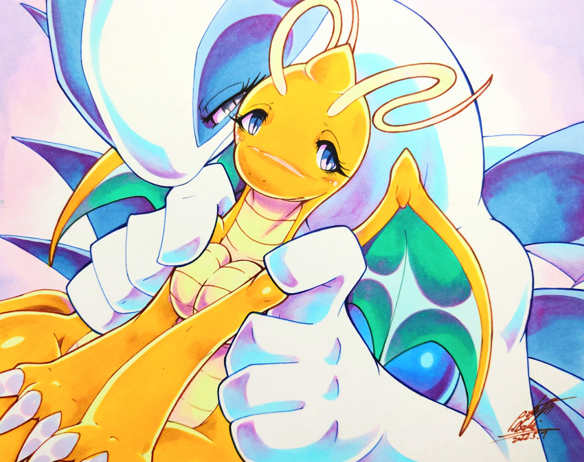 025aki absurd_res anthro blush breasts dragon dragonite featureless_breasts female hi_res legendary_pok&eacute;mon lugia nintendo nude orange_body pok&eacute;mon pok&eacute;mon_(species) scalie video_games wings