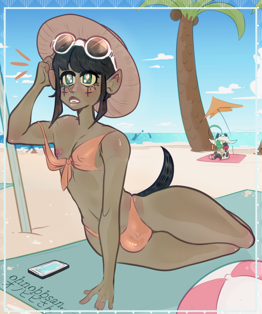 absurd_res ambiguous_gender beach demon girly hi_res human humanoid inverted_nipples male mammal nipple_outline nipple_slip nipples not_furry ohnobbsan pinup pose seaside solo